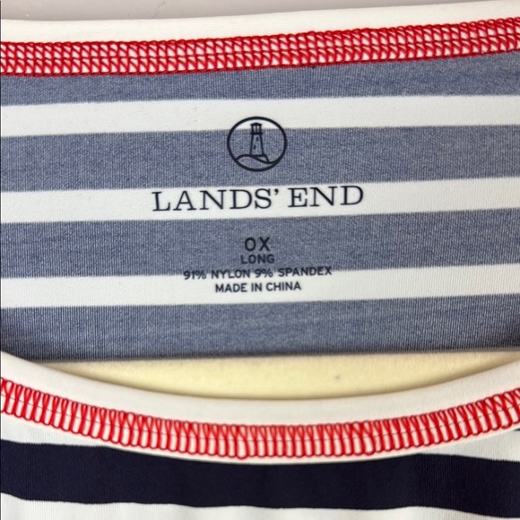 Lands’ End UPF 50 Rash Guard Blue and White Striped Shirt with Red Trim Size 0X - Picture 3 of 8